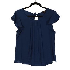 MINE Navy Blue Flounce Short Sleeve Tie Back Top Large